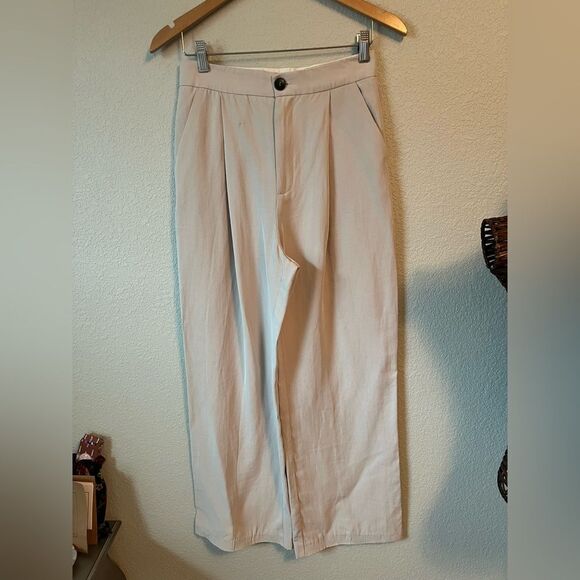 Zara wide leg trouser XS tan soho pleated pants - Picture 2 of 10